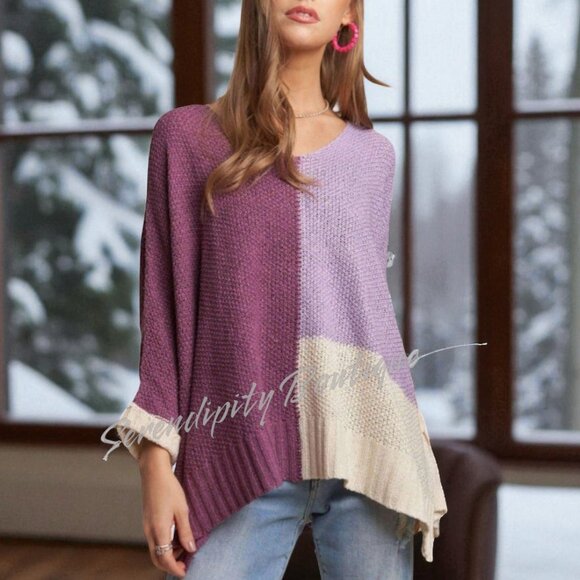 Passionate Purple Boho Beauty Dolman Handkerchief Uber Baggy Loose Knit Soft Swe - Picture 1 of 7